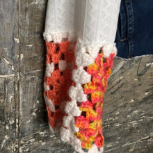 Load image into Gallery viewer, rag bottom blue + granny square denim jacket
