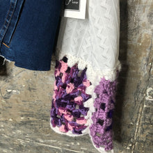 Load image into Gallery viewer, rag bottom blue + granny square denim jacket
