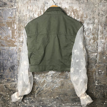 Load image into Gallery viewer, tough + tender cropped military denim jacket
