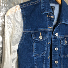 Load image into Gallery viewer, champaign floral lace + deep blue denim
