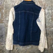 Load image into Gallery viewer, champaign floral lace + deep blue denim
