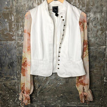 Load image into Gallery viewer, feminine tailored floaty sleeve + white denim jacket

