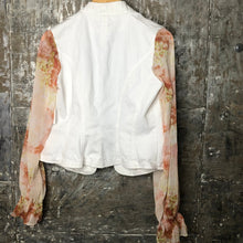 Load image into Gallery viewer, feminine tailored floaty sleeve + white denim jacket
