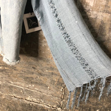 Load image into Gallery viewer, powder blue textured fringed bell + distressed boxy jacket
