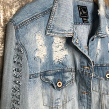 Load image into Gallery viewer, powder blue textured fringed bell + distressed boxy jacket
