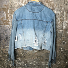 Load image into Gallery viewer, powder blue textured fringed bell + distressed boxy jacket
