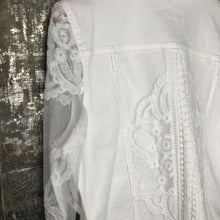 Load image into Gallery viewer, white lace + white denim jacket
