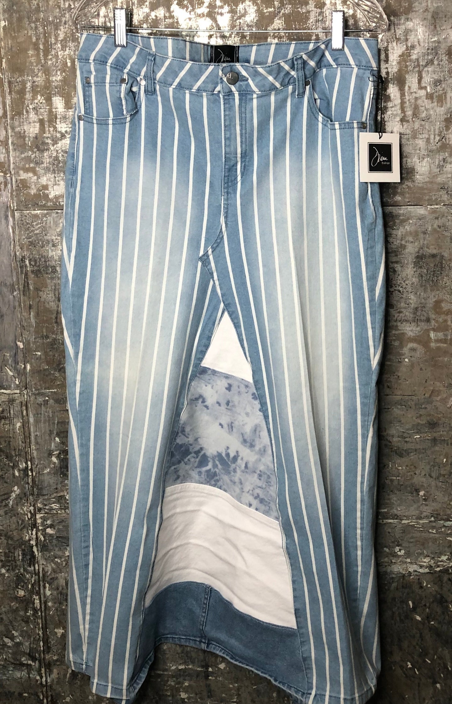 light blue striped maxi denim skirt, (size 12-14)