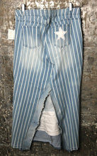 Load image into Gallery viewer, light blue striped maxi denim skirt, (size 12-14)
