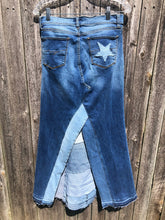 Load image into Gallery viewer, long blue patchy denim maxi skirt, (size 8)
