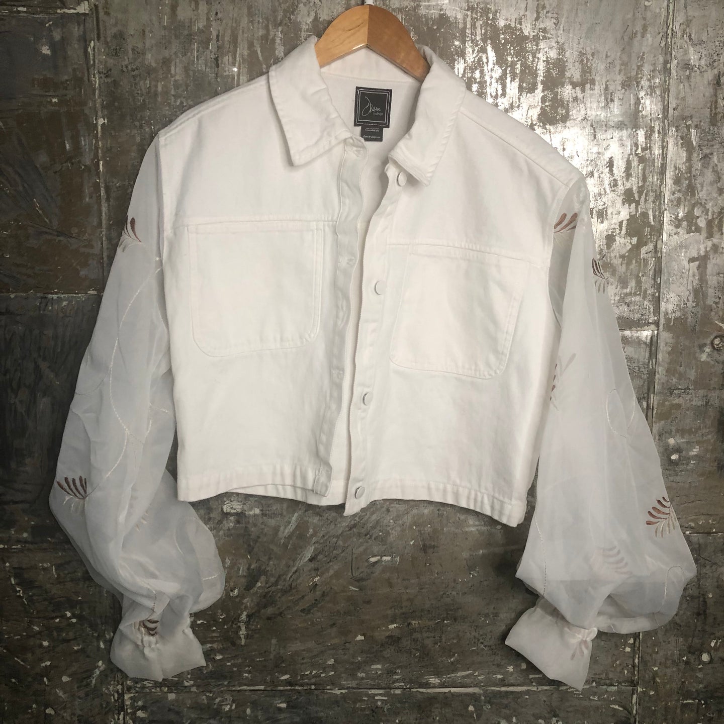crop boxy white denim jacket + fun sheer bishop sleeves