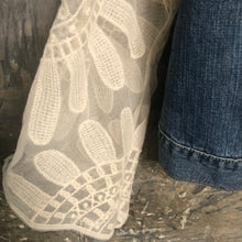 Load image into Gallery viewer, boxy feminine blue denim + mesh lace jacket
