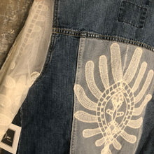 Load image into Gallery viewer, boxy feminine blue denim + mesh lace jacket
