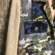 Load image into Gallery viewer, multi color fun camo shirt jacket + scooch knit sleeves
