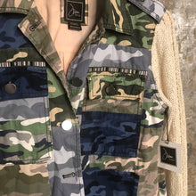 Load image into Gallery viewer, multi color fun camo shirt jacket + scooch knit sleeves
