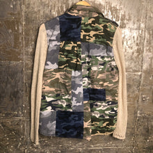 Load image into Gallery viewer, multi color fun camo shirt jacket + scooch knit sleeves
