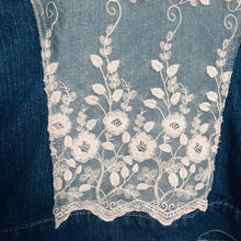 Load image into Gallery viewer, rosy sweater meets dark blue deniim
