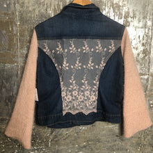 Load image into Gallery viewer, rosy sweater meets dark blue deniim
