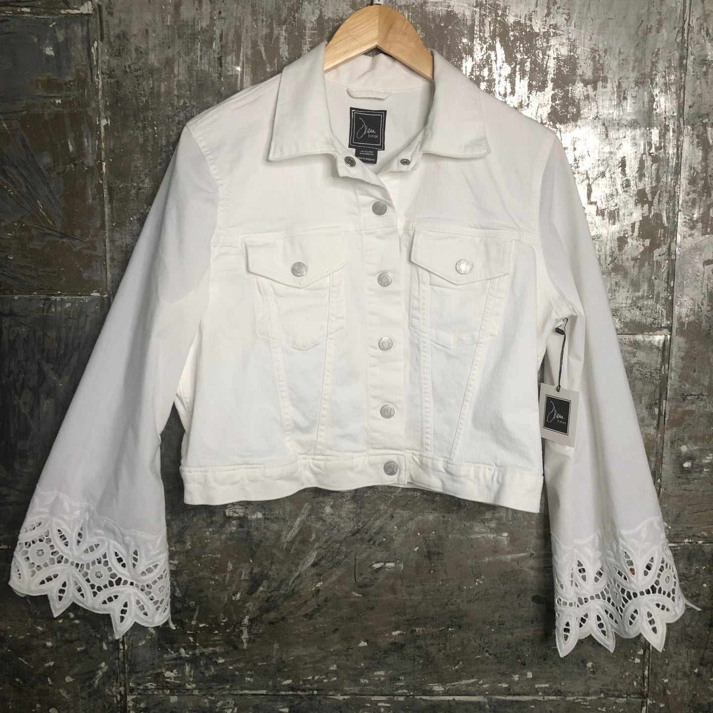 white on white lace detailed jacket