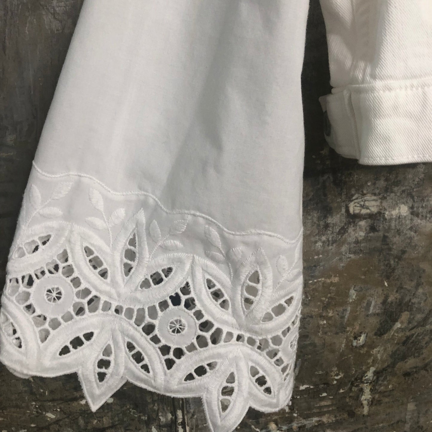 white on white lace detailed jacket