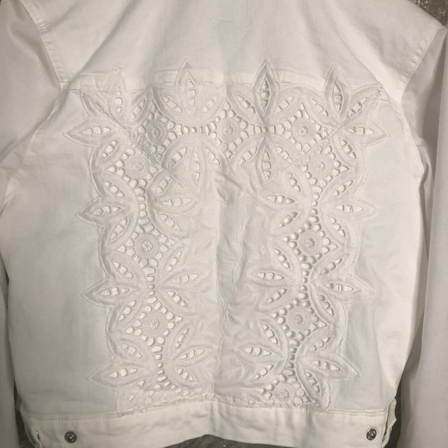 white on white lace detailed jacket