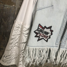 Load image into Gallery viewer, zip distressed fringed retro denim jacket + big lace bell sleeves
