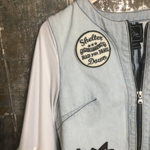 Load image into Gallery viewer, zip distressed fringed retro denim jacket + big lace bell sleeves
