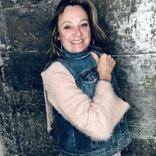 Load image into Gallery viewer, rosy sweater, fringe + distressed denim
