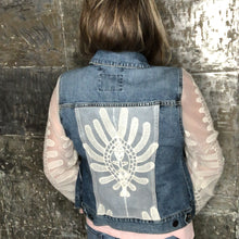 Load image into Gallery viewer, boxy feminine blue denim + mesh lace jacket
