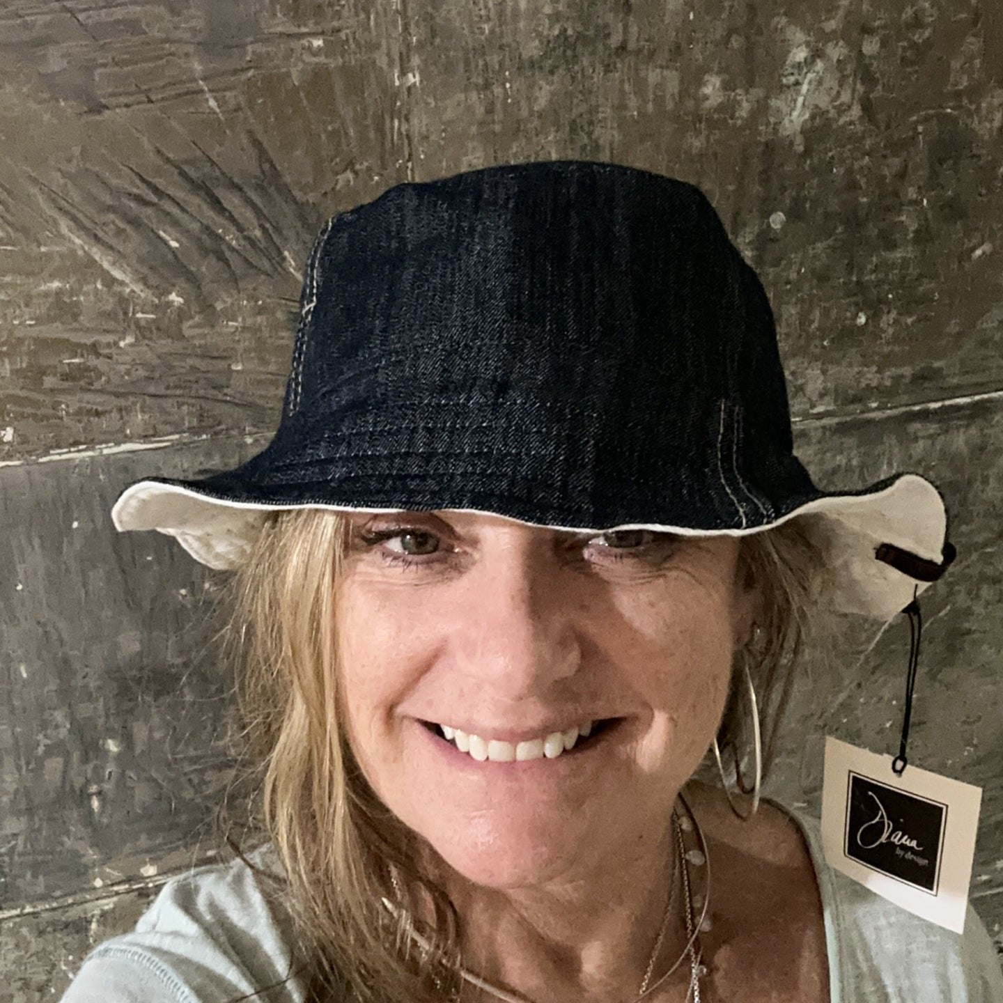 blue black light denim + white denim reversible bucket hat