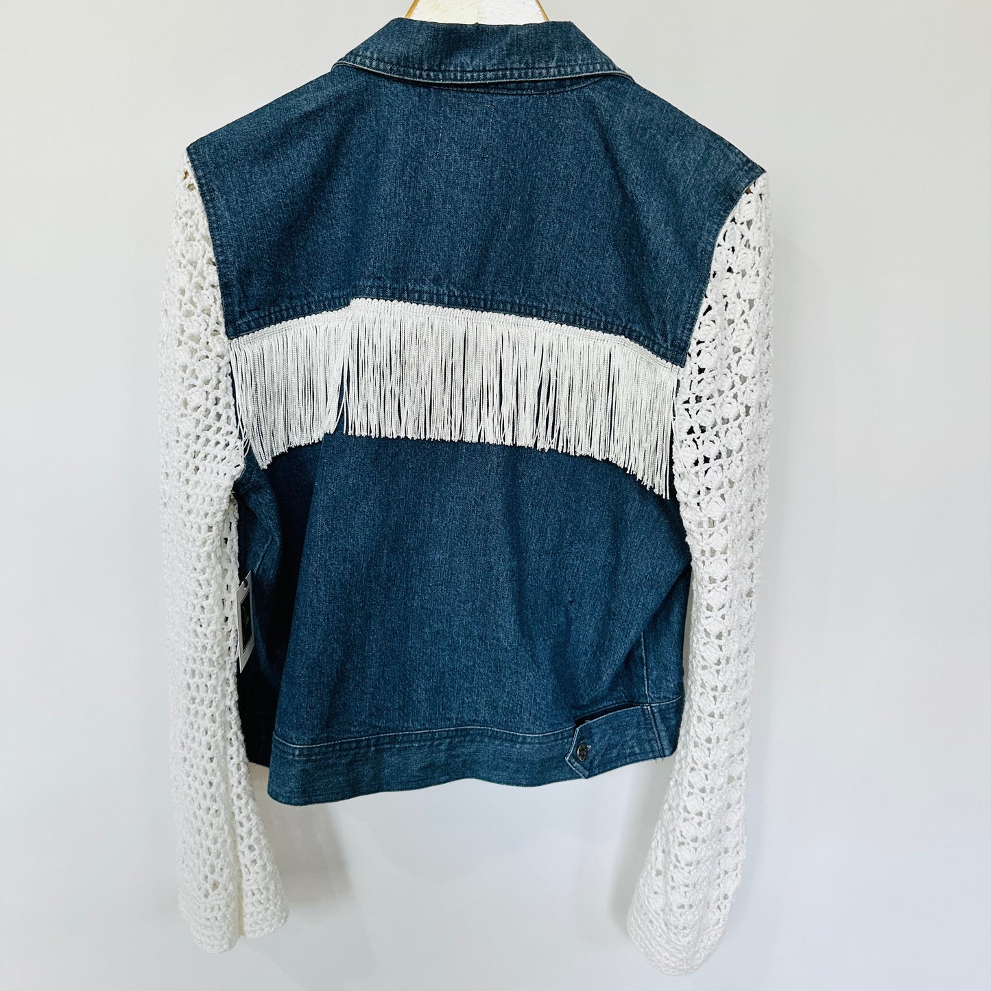 white lattice knit + embroidered denim [l/xl]