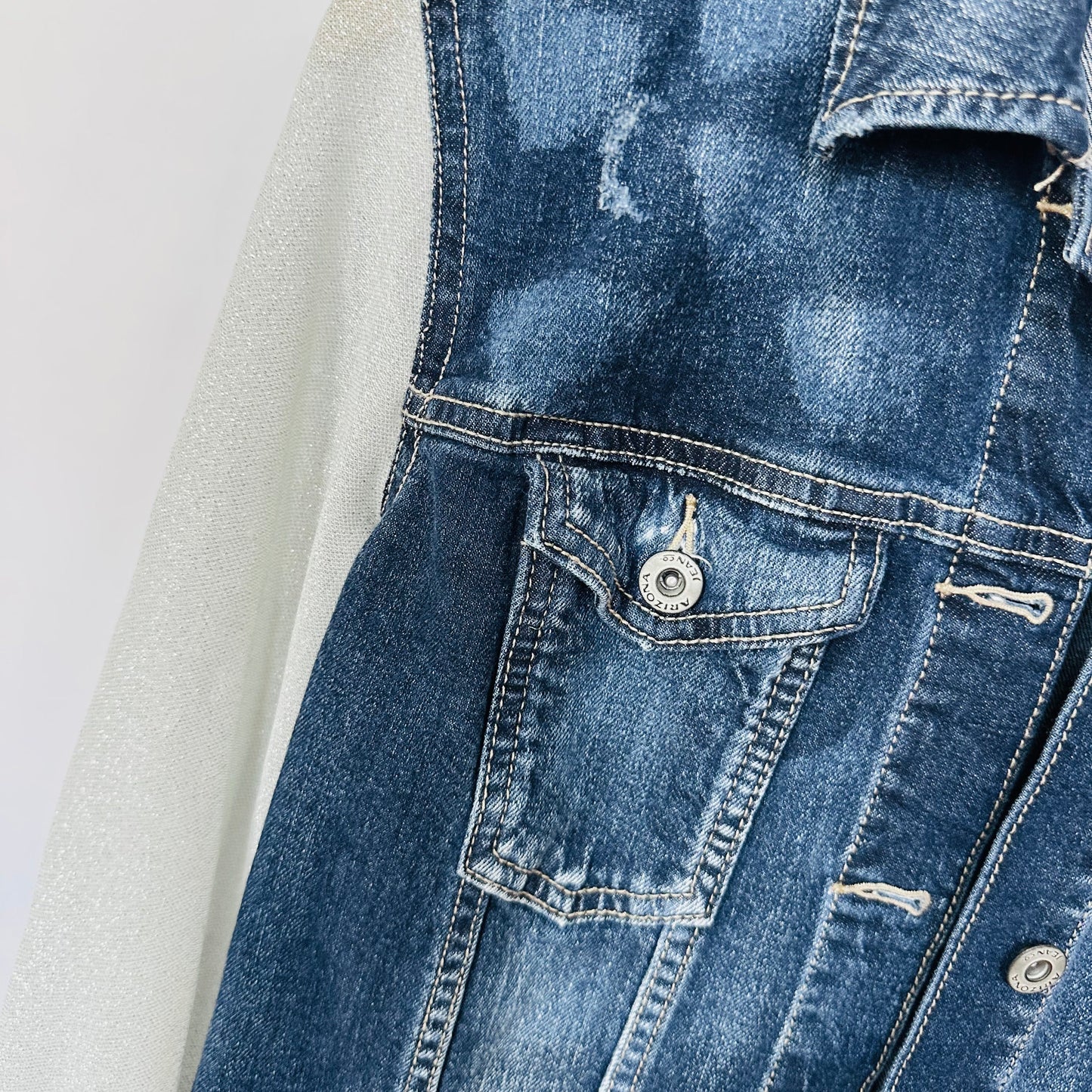 shimmer blouse bells + long distressed fun denim [s/m]