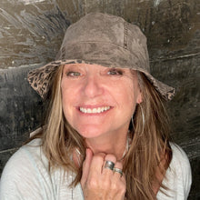 Load image into Gallery viewer, black cheetah denim + brown denim reversible bucket hat

