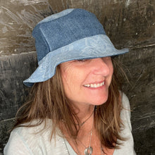 Load image into Gallery viewer, blue denim + light floral print reversible bucket hat
