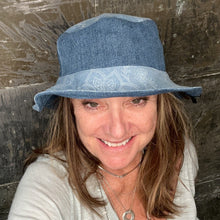 Load image into Gallery viewer, blue denim + light floral print reversible bucket hat
