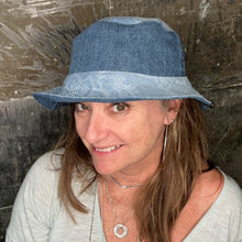 Load image into Gallery viewer, blue denim + light floral print reversible bucket hat
