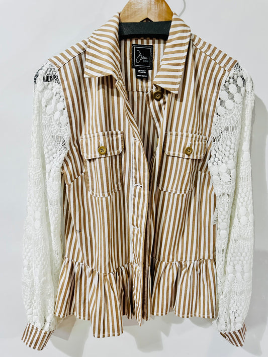 white lace + caramel + white stripe peblum jacket [m]