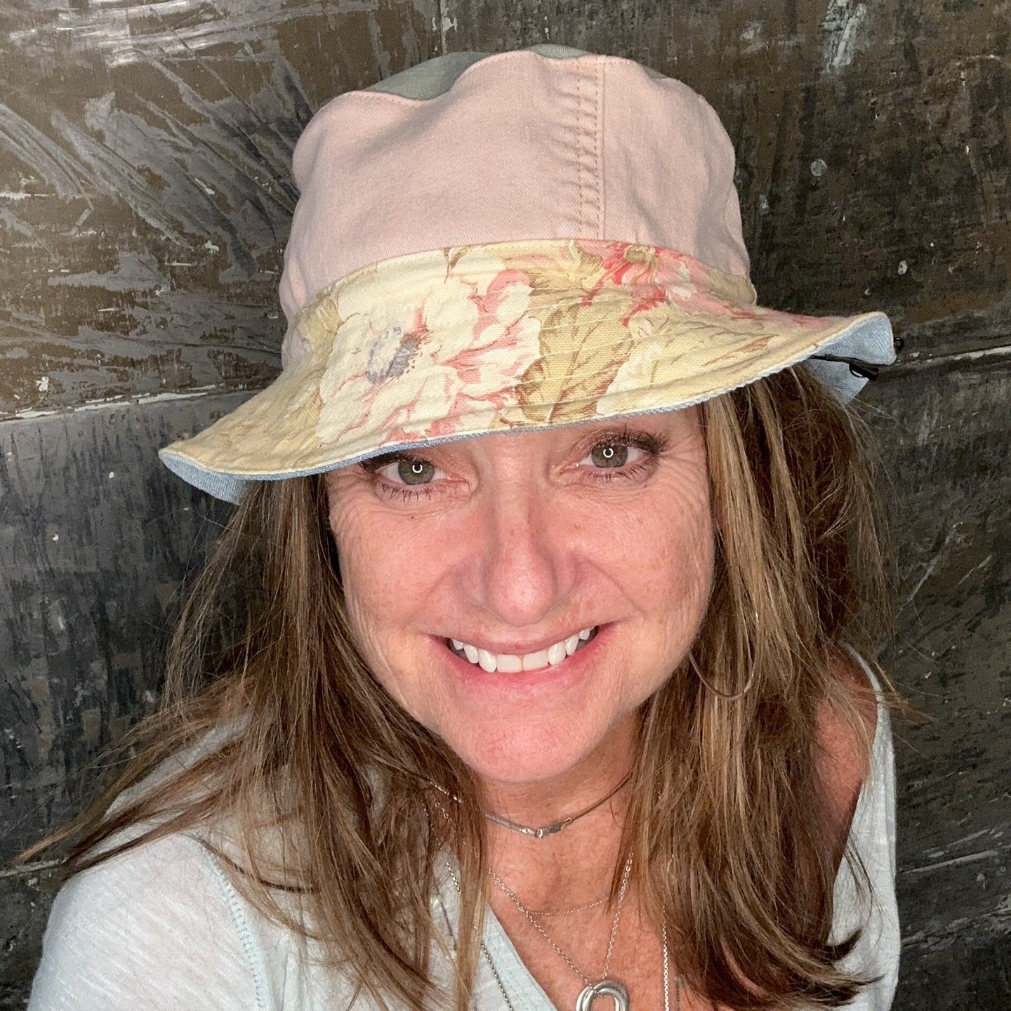 fun patch floral + light blue denim reversible bucket hat