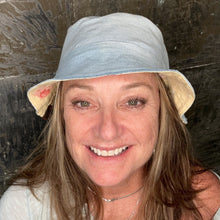 Load image into Gallery viewer, fun patch floral + light blue denim reversible bucket hat
