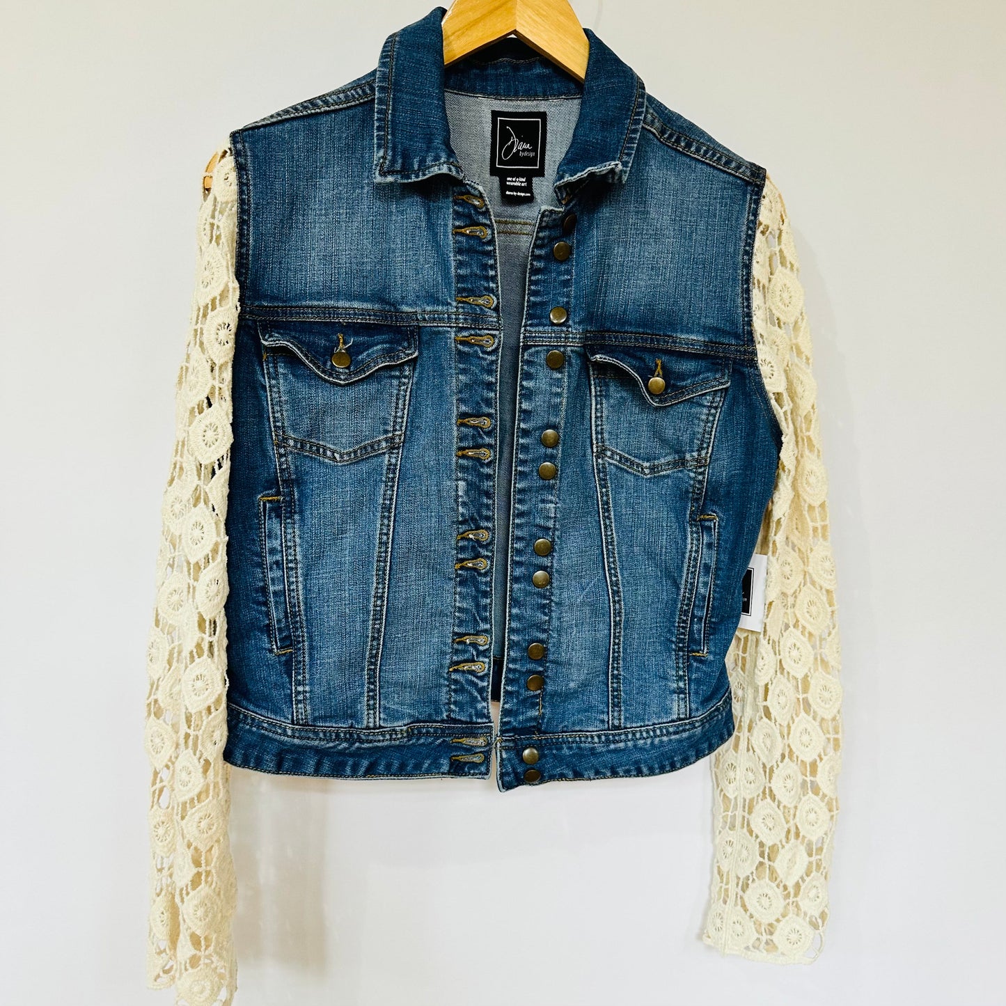 ivory crochet, long fringe + blue denim jacket [m]