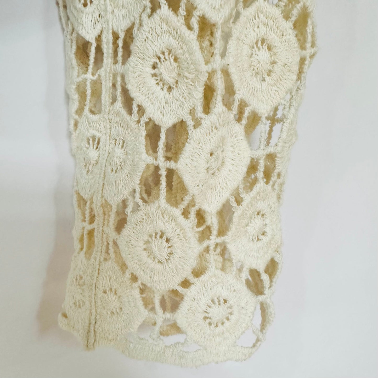 ivory crochet, long fringe + blue denim jacket [m]