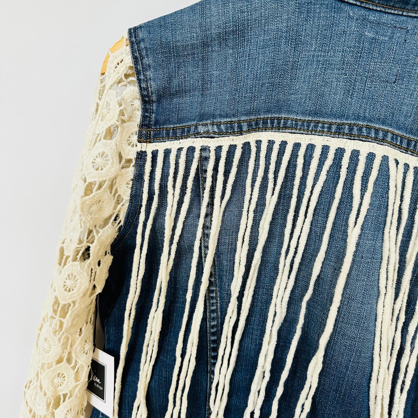 ivory crochet, long fringe + blue denim jacket [m]
