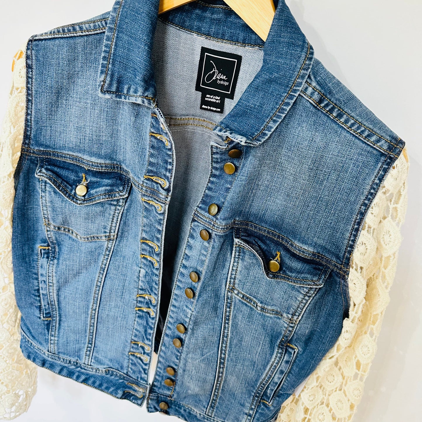 ivory crochet, long fringe + blue denim jacket [m]