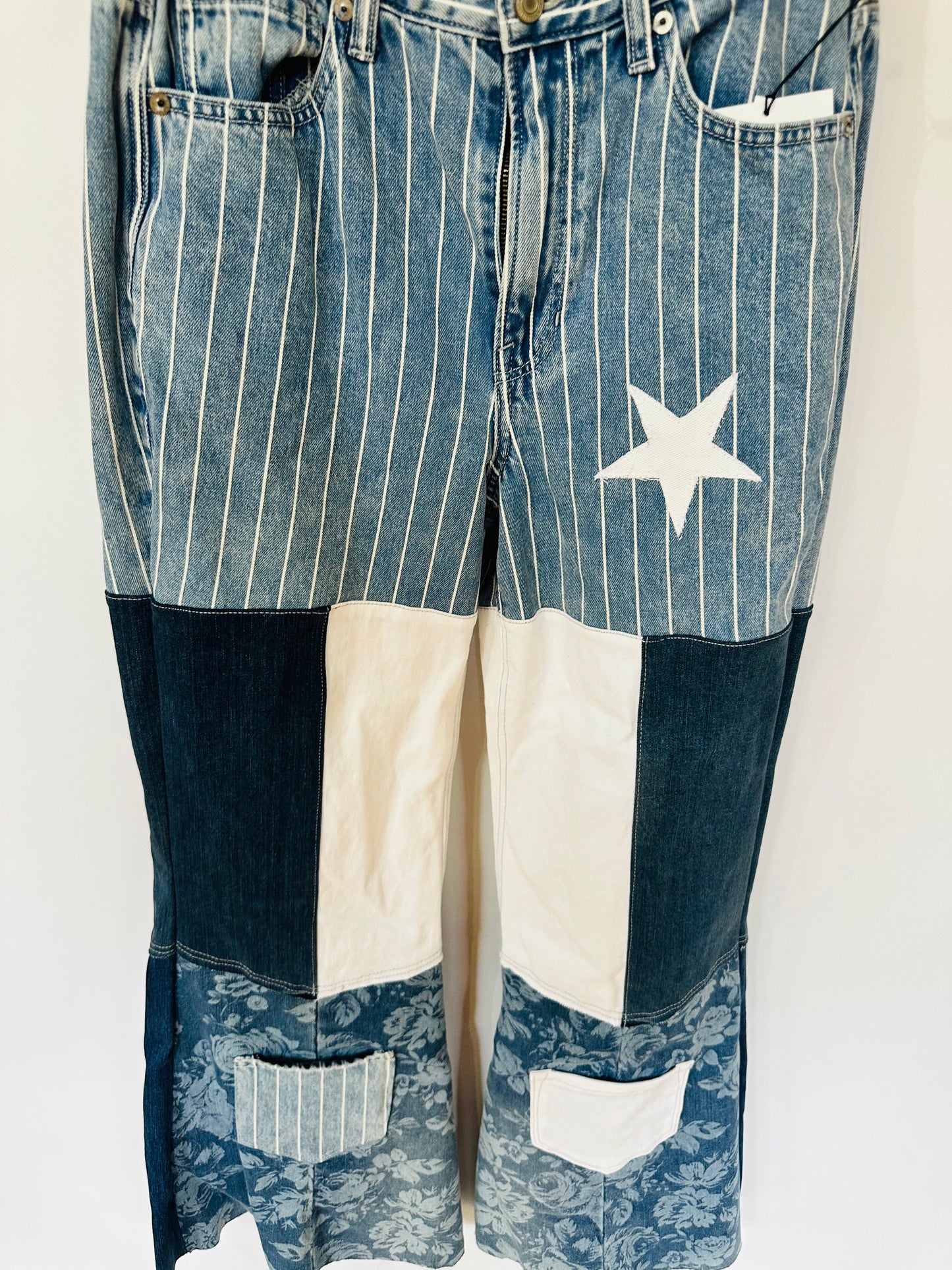 high rise vintage striped patchy bell bottoms [6/28]