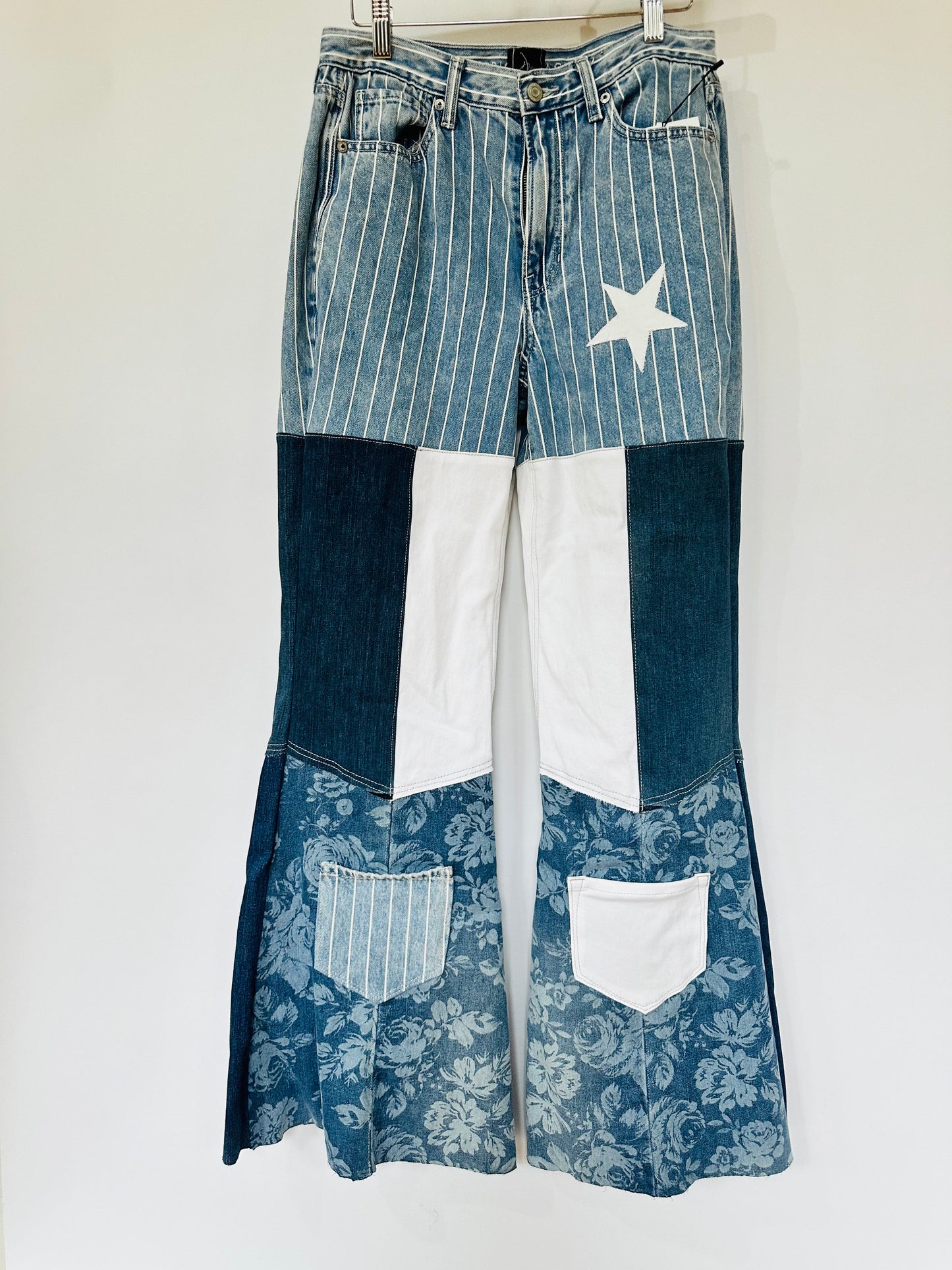 high rise vintage striped patchy bell bottoms [6/28]