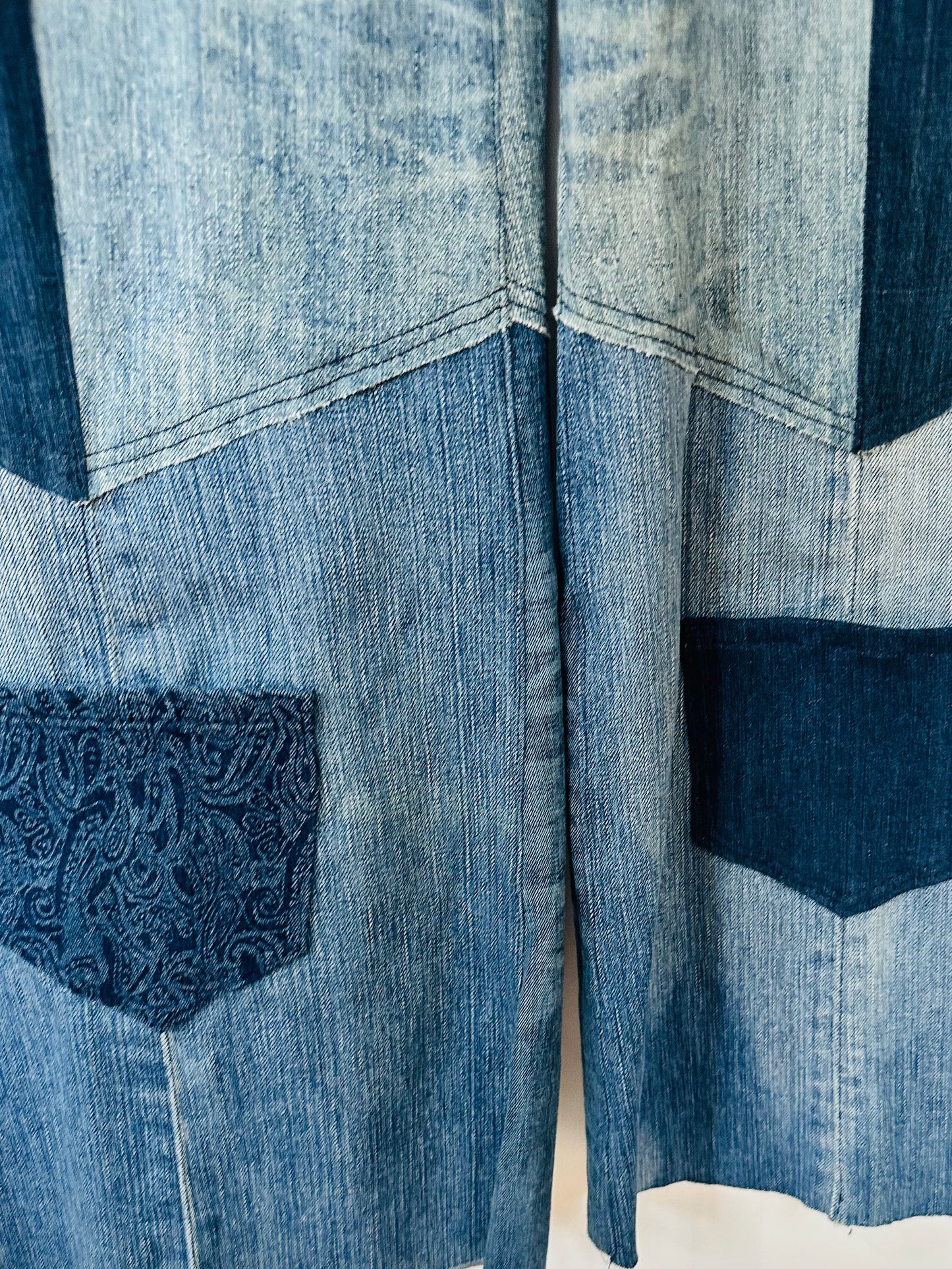high rise dark paisley patchy bell bottoms [12/31]