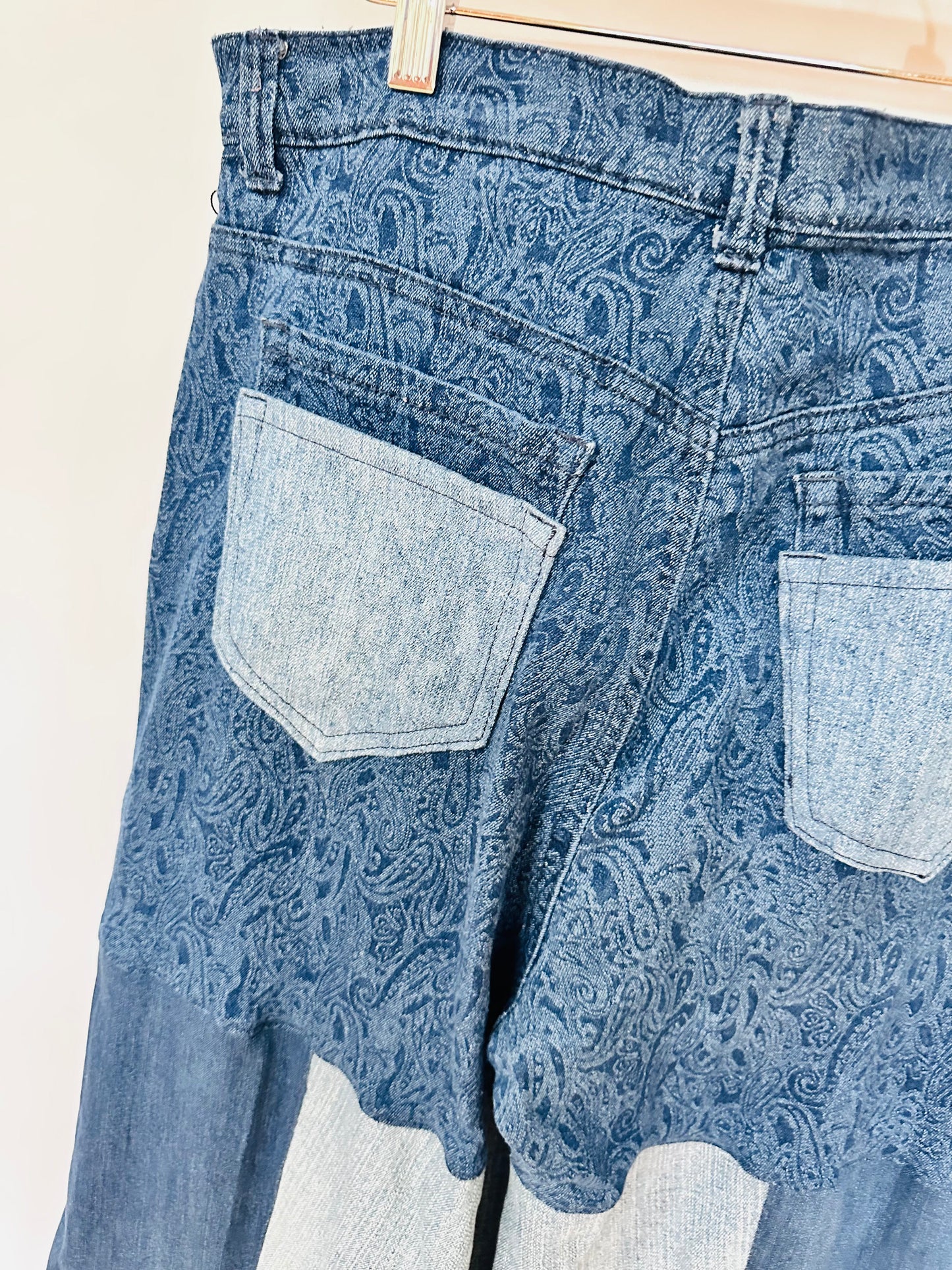 high rise dark paisley patchy bell bottoms [12/31]