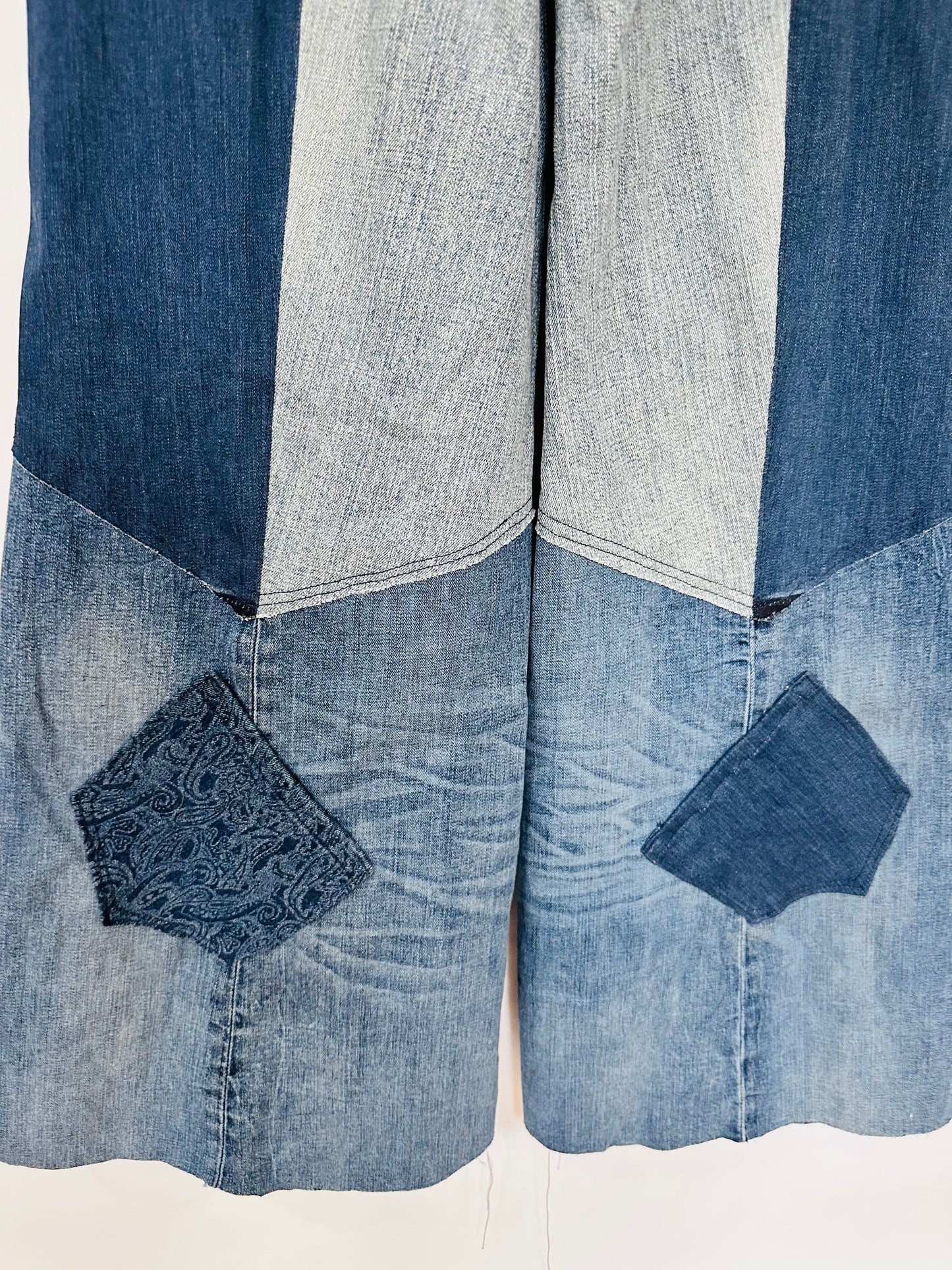 high rise dark paisley patchy bell bottoms [12/31]