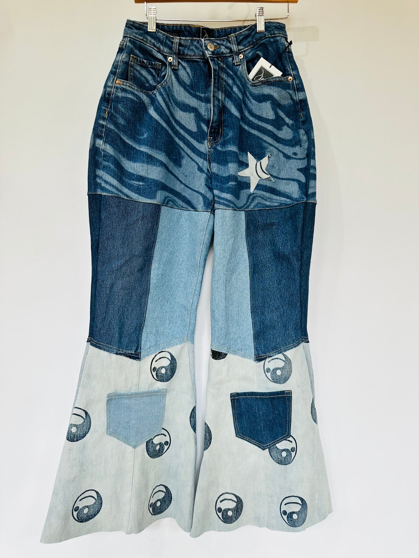 high rise yin yang patchy curvy bell bottoms [8/29]