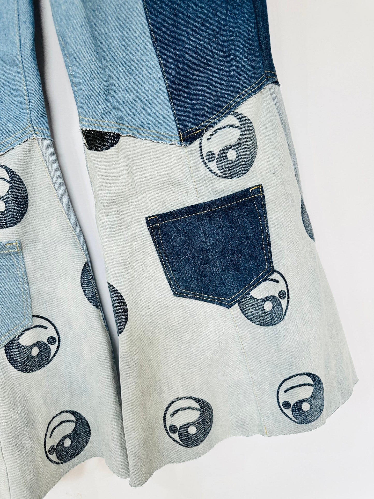 high rise yin yang patchy curvy bell bottoms [8/29]